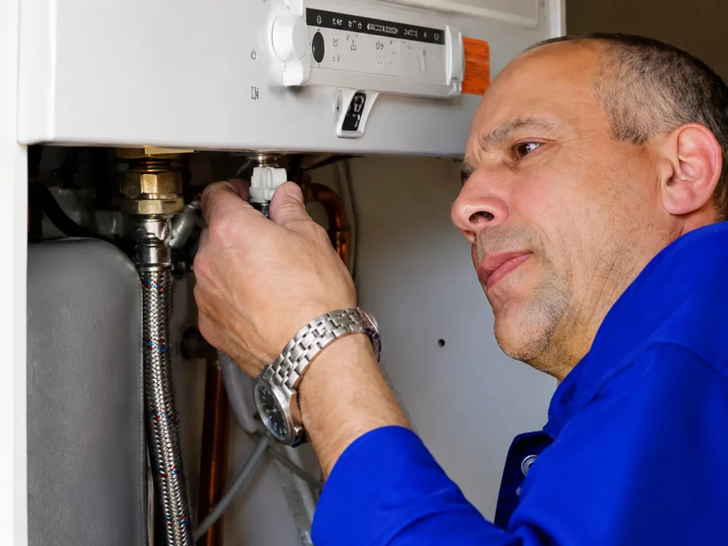 Technician providing restaurant equipment repair services